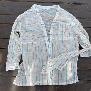 Linen tunic button down, colorful metallic stripes
